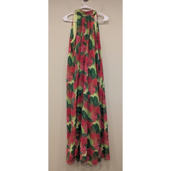 NWT Palms Away By Red Dress Sleeveless Green And Pink Floral Maxi Dress Small - Picture 1 of 9